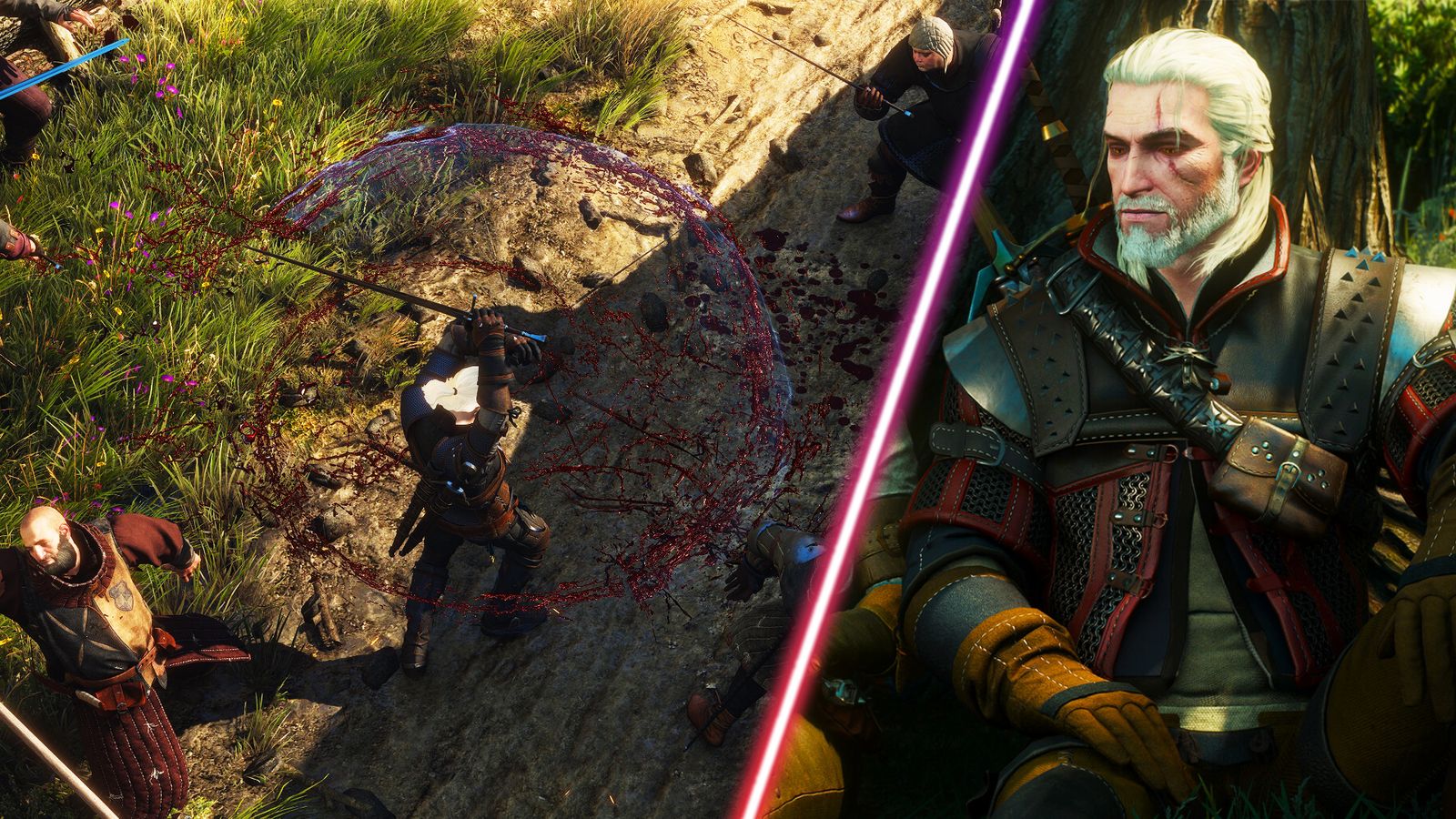 Geralt creating some blood trails in The Witcher 3.