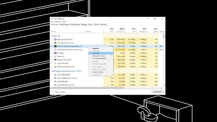 Image of the Windows task management window open with the NVIDIA task being ended.