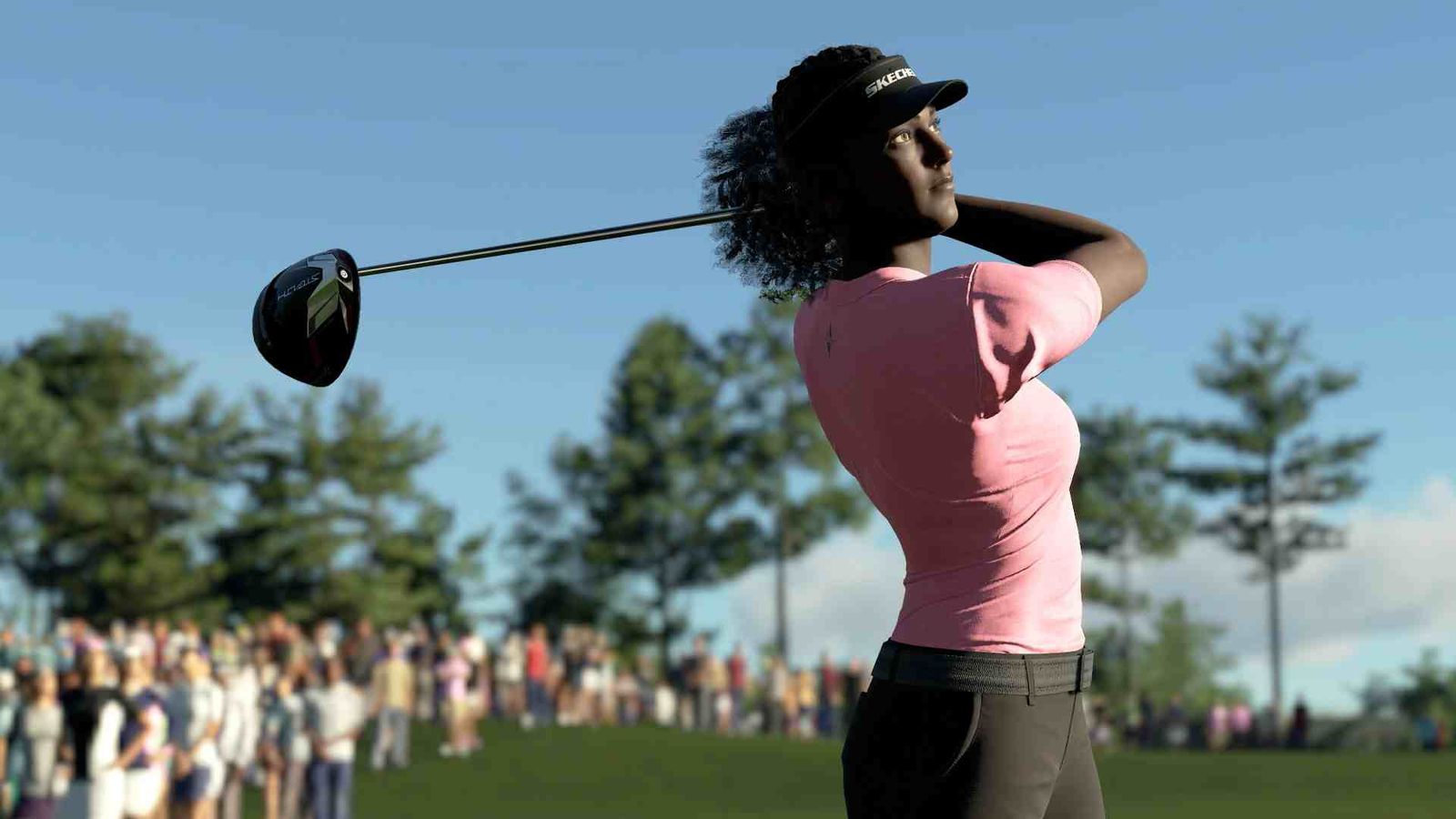 Image of a golfer hitting the ball with a driver in PGA Tour 2K23.