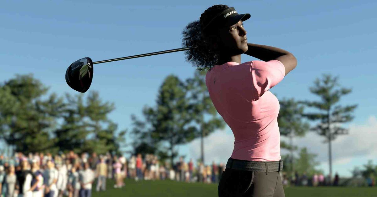 Image of a golfer hitting the ball with a driver in PGA Tour 2K23.