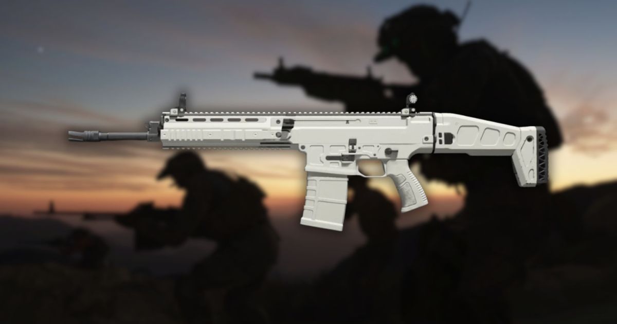 Warzone MTZ 762 battle rifle on blurred background