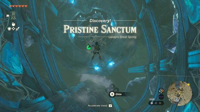 Link diving into the Pristine Sanctum in Zelda Tears of the Kingdom.
