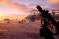 Dead Island 2 player holding submachine gun on Santa Monica beach