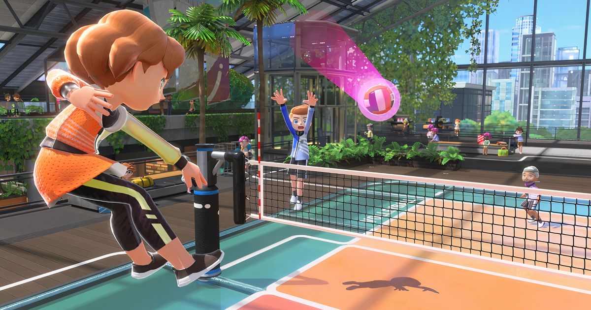 A Switch Sports player pulls of a smash shot in Volleyball.