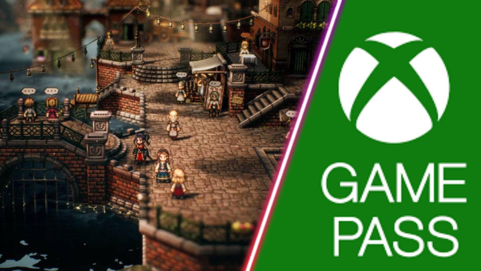 Octopath Traveler 2 and the Xbox Game Pass logo.