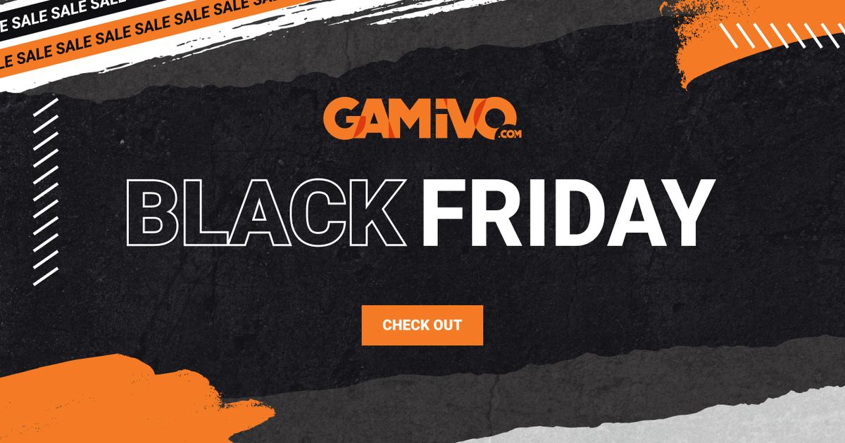 The Gamivo logo with the words "Black Friday" and a checkout button.