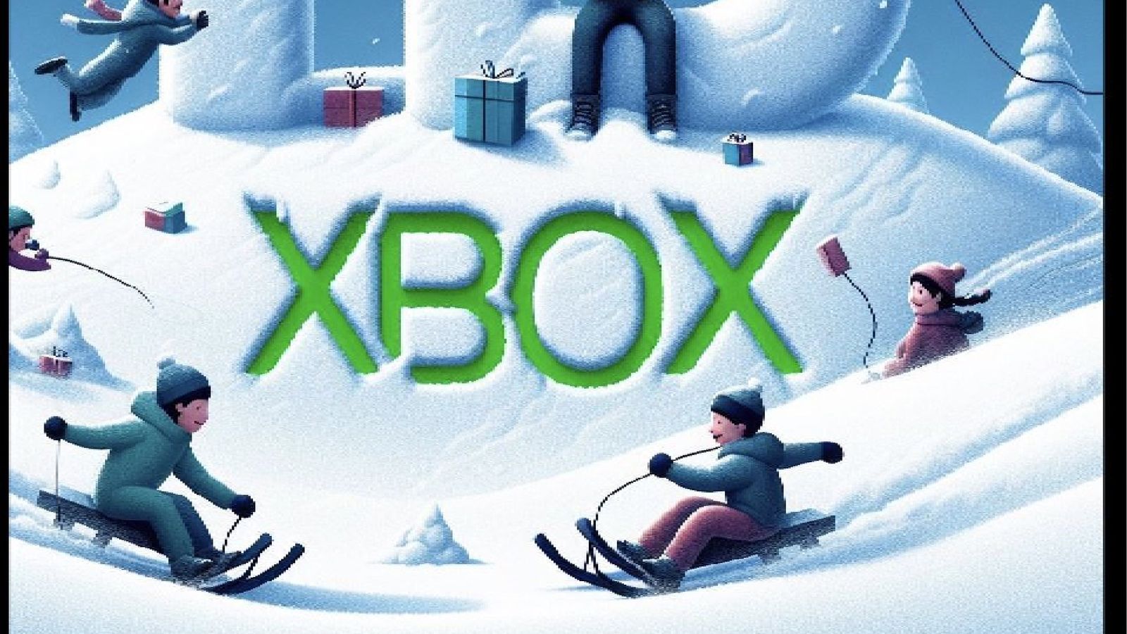 Id@Xbox AI art Twitter post showing kids frolicking in the snow 
