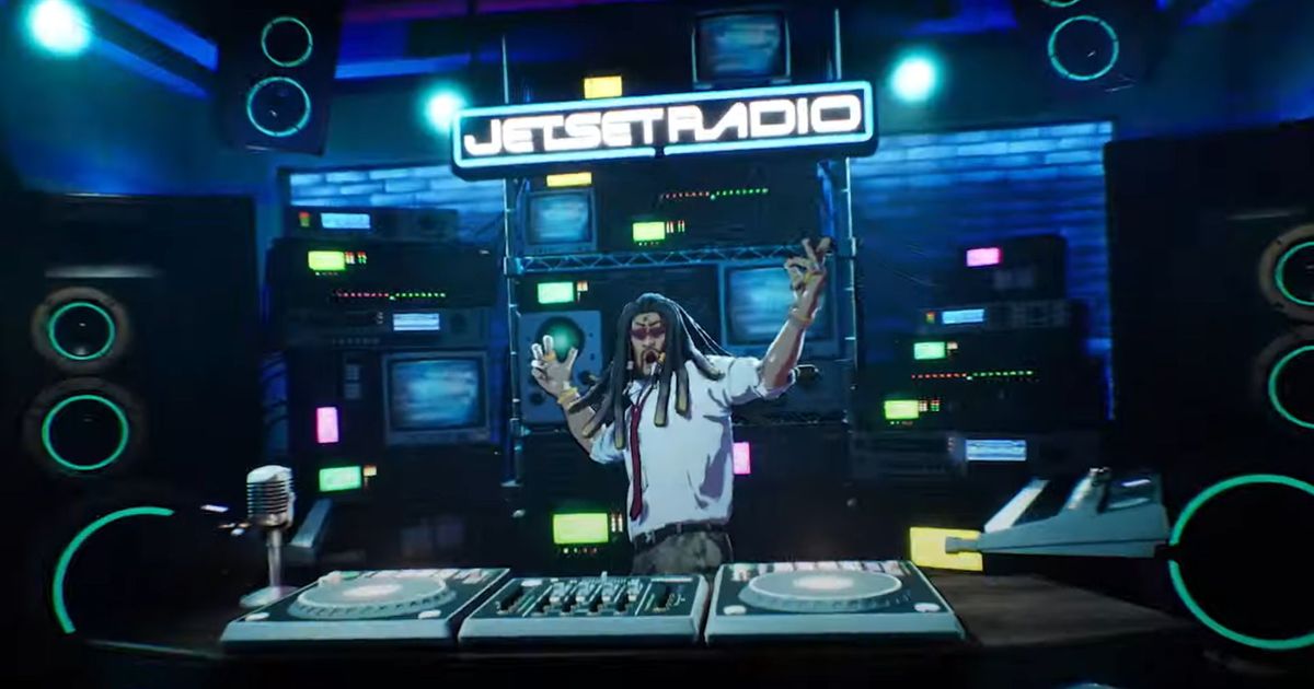 A Jet Set Radio DJ behind a turntable setup