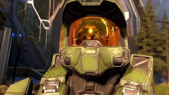 A close up of Master Chief from the halo infinite campaign 