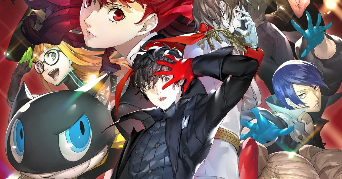 Official Persona 5 Royal splash art of the characters in their costumes.