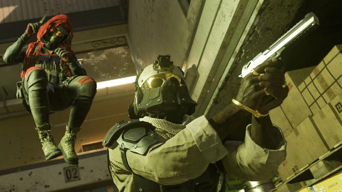 Modern Warfare 2 player landing behind player holding pistol