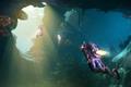 An underwater cave in No Man's Sky.