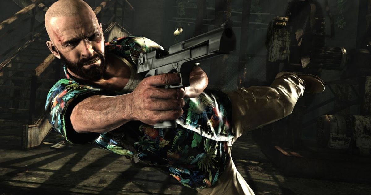 Max Payne firing a shot while diving in Max Payne 3.