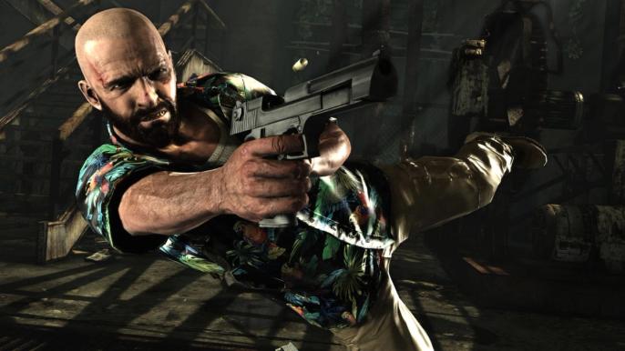 Max Payne firing a shot while diving in Max Payne 3.