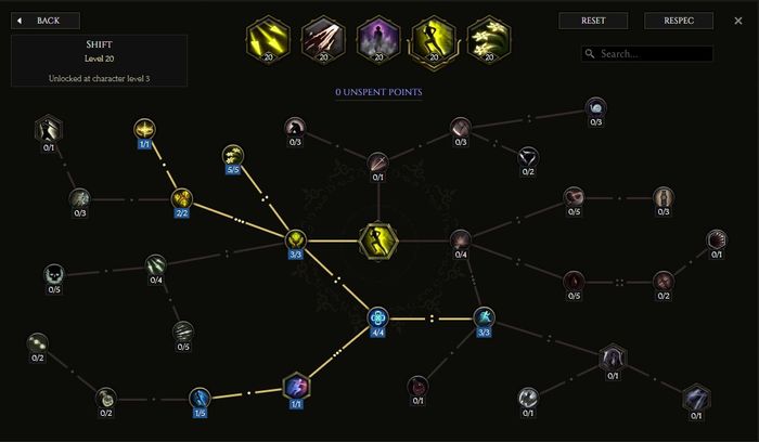 skill tree for shift for bow mage in last epoch