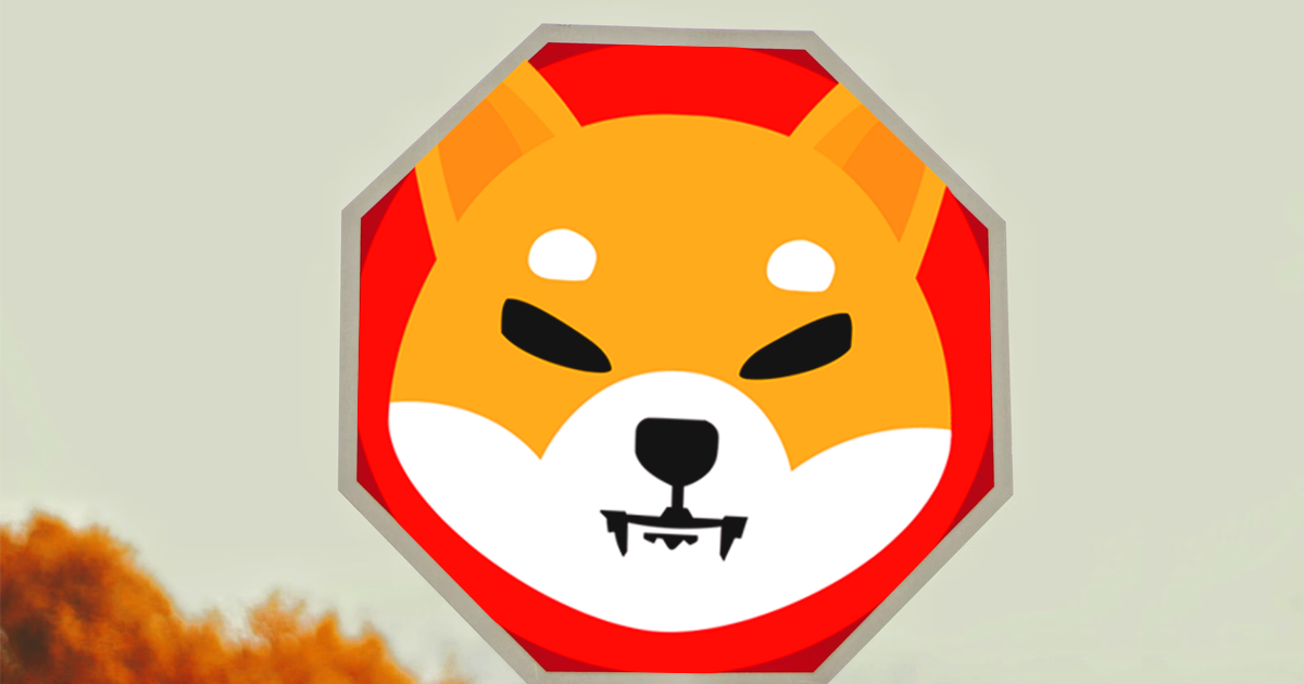 Shiba Inu logo in a stop sign after the SHIB Metaverse land sale delay.