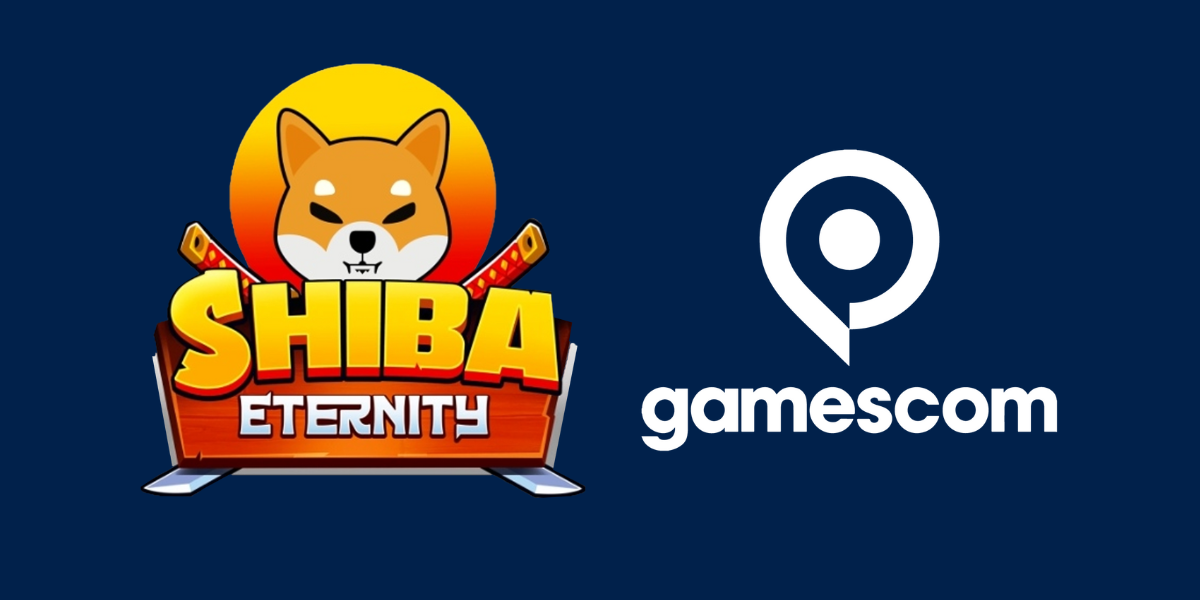Shiba Eternity logo and Gamescom logo on background.