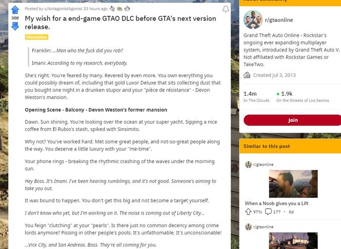 The thread on the GTA Online subreddit.