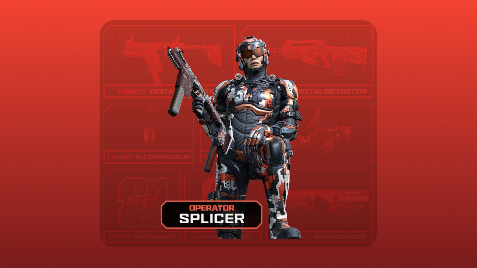 call of duty mobile splicer operator on red background holding gun