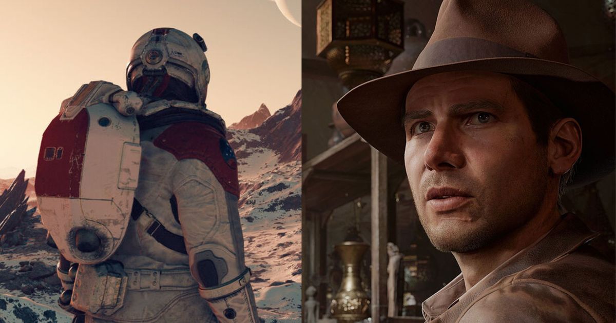 A Starfield character and Indiana Jones side-by-side