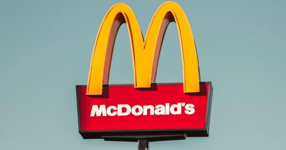 McDonalds sign on grey background