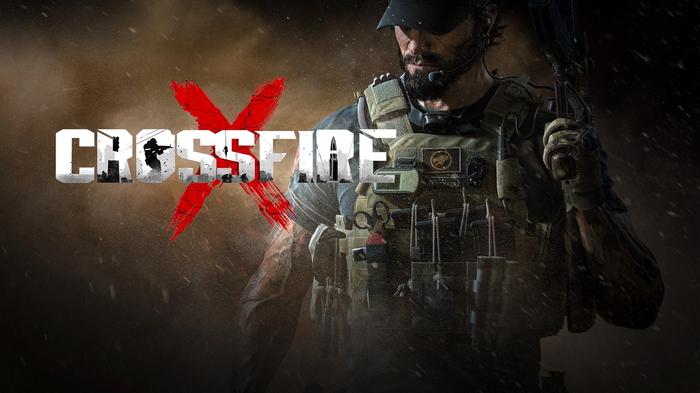 A screenshot showing a soldier and the logo of Crossfire X.