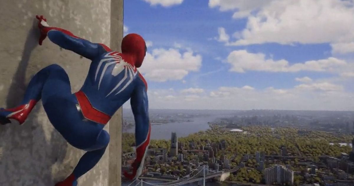Spider-Man perched on a wall in Spider-Man 2