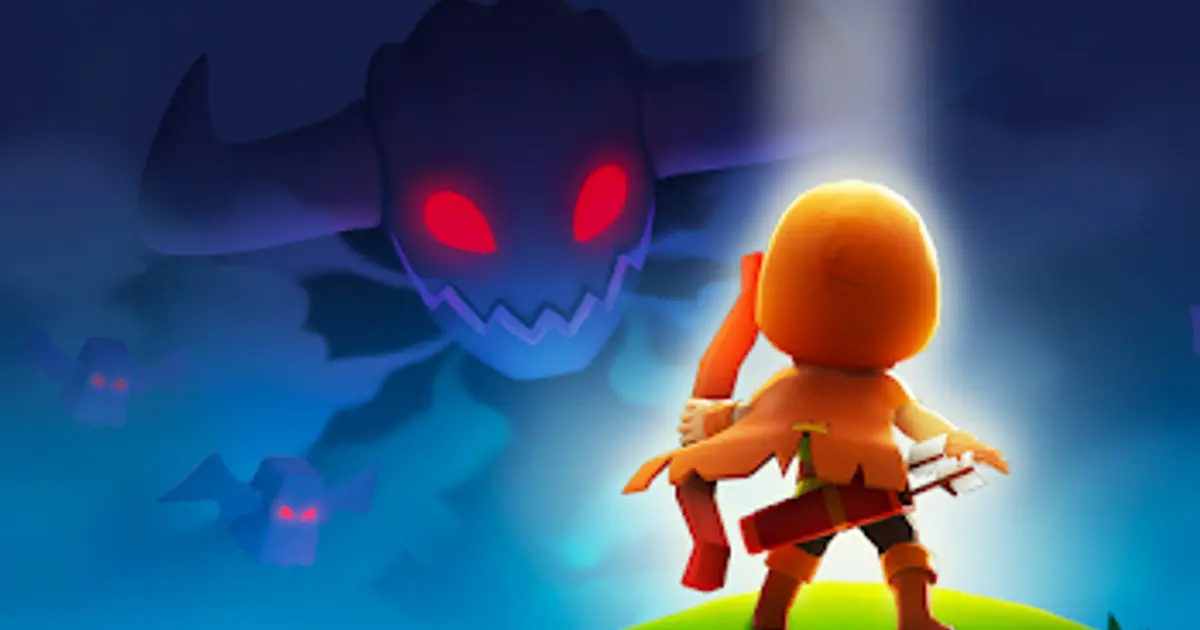 Screenshot from Archero, showing the player character facing off against a red-eyed demon