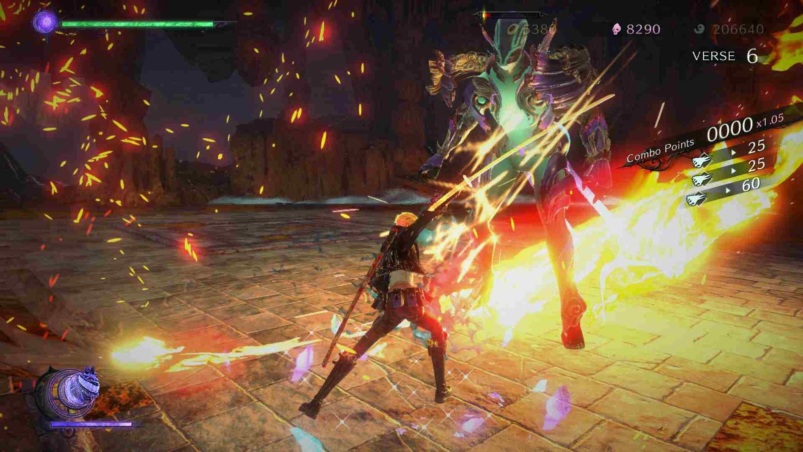 Viola fighting a giant Homunculi enemy in Bayonetta 3.