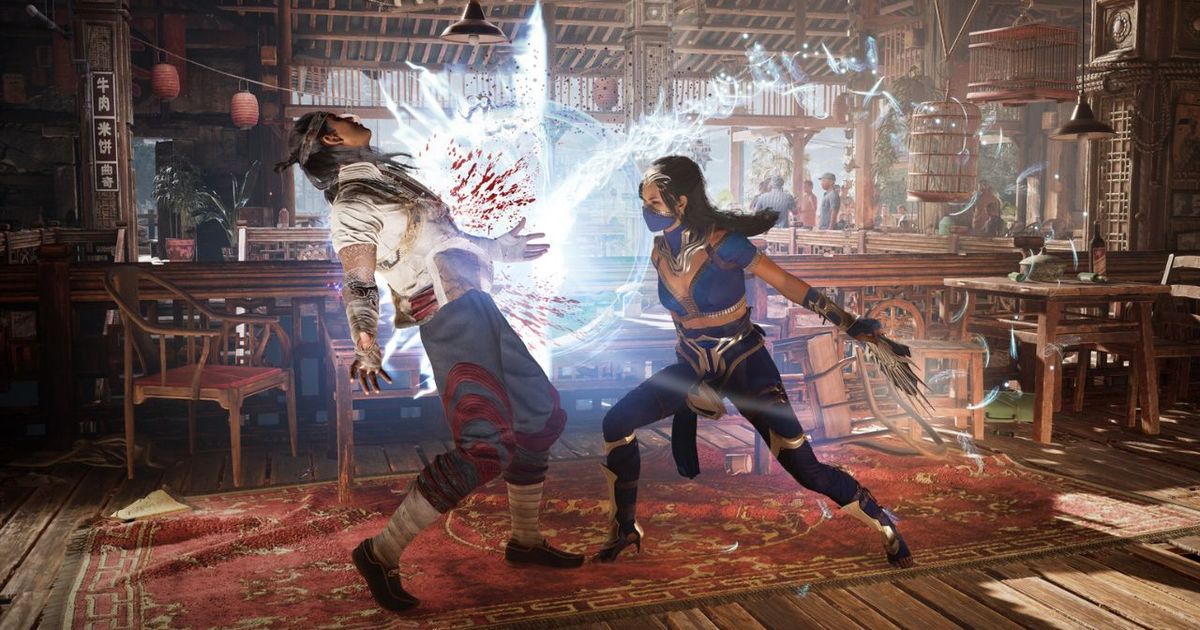 Two characters fighting in Mortal Kombat 1.