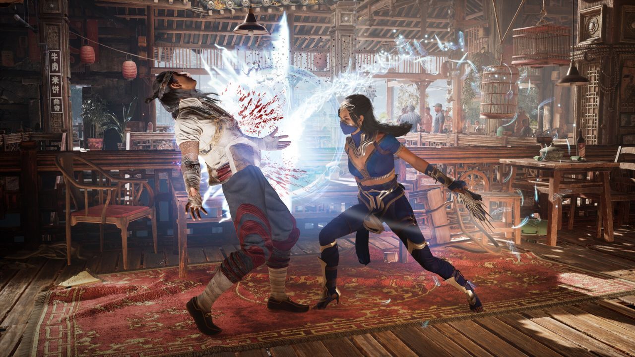 Two characters fighting in Mortal Kombat 1.