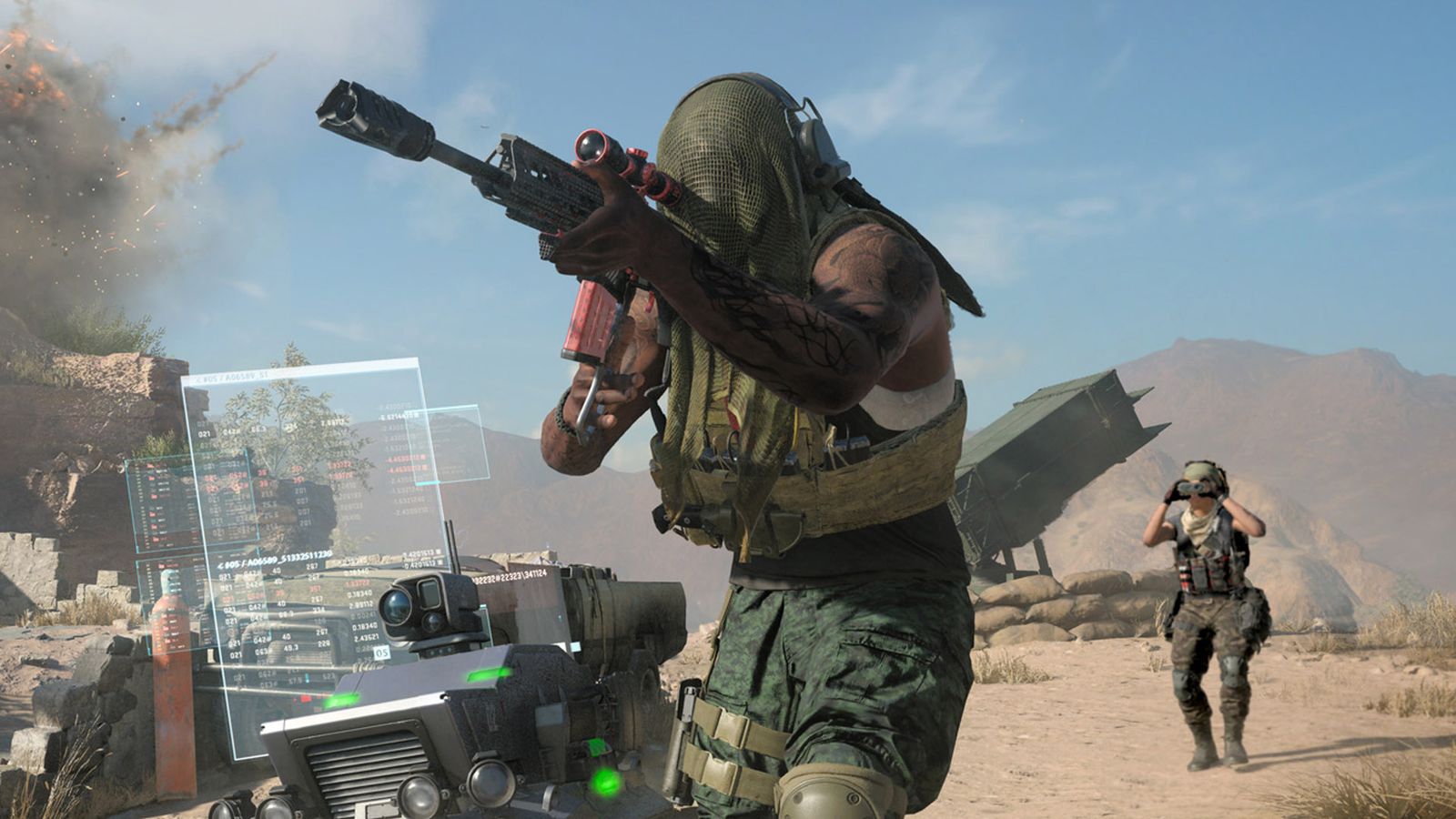 Modern Warfare 3 aiming with sniper rifle while standing next to moving robot