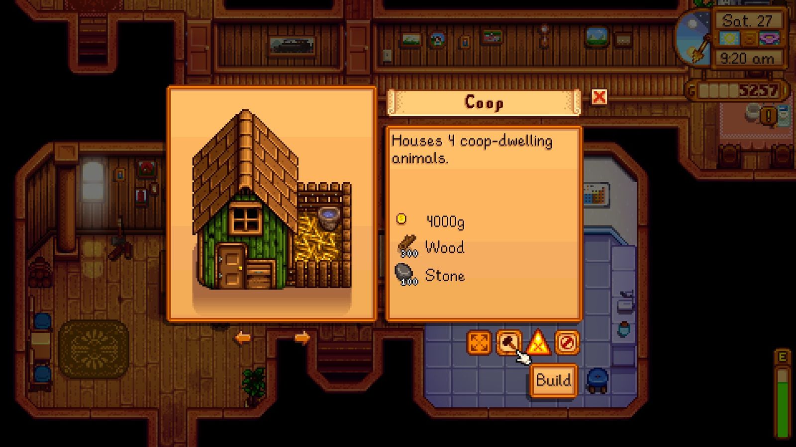 Stardew Valley how to build a coop at Robin's shop