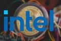 Intel Bitcoin Mining ASIC Miner image, with the logo of Intel over a Bitcoin coin in wires.