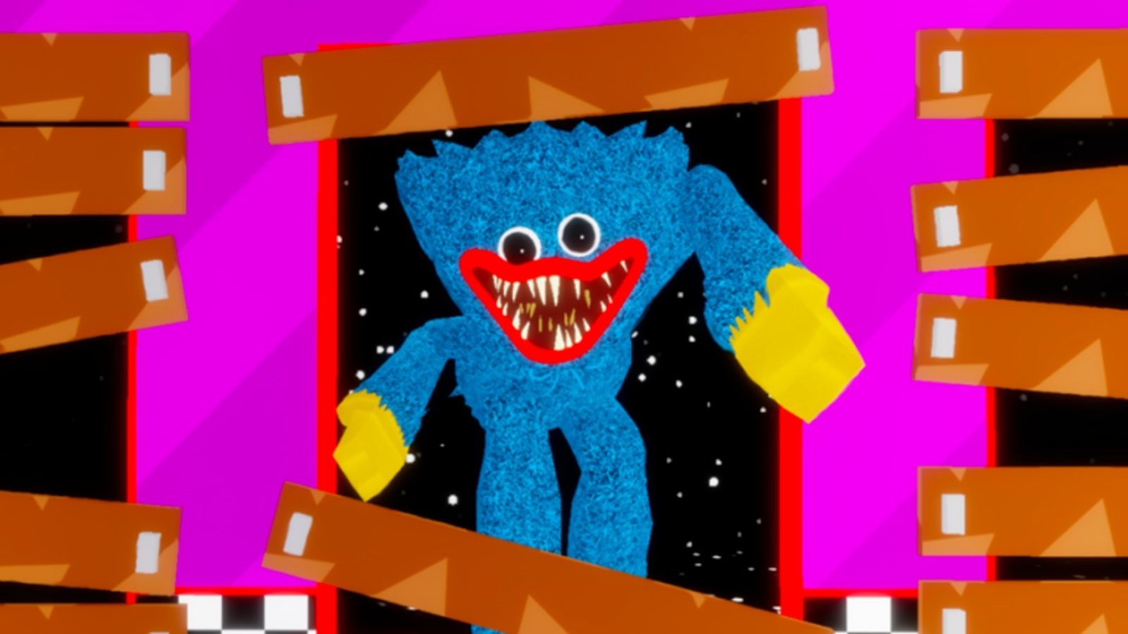 Screenshot from Scary Elevator, showing a horror monster crawling through an elevator shaft