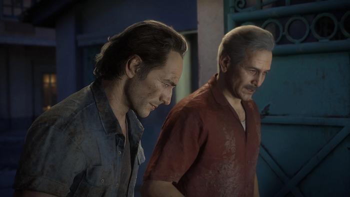 An official image of Victor and Sam in Uncharted 4.
