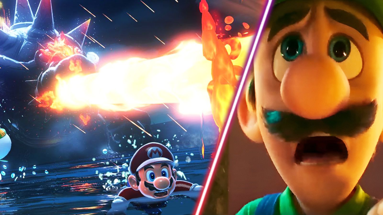 Mario and Luigi looking shocked.