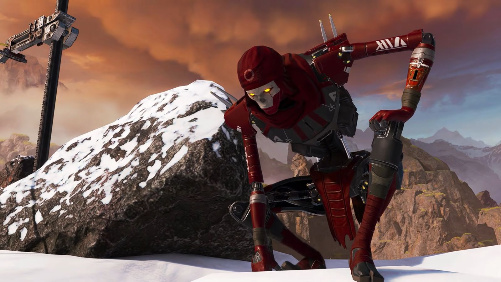 Apex Legends Revenant crouching in the snow in World's Edge