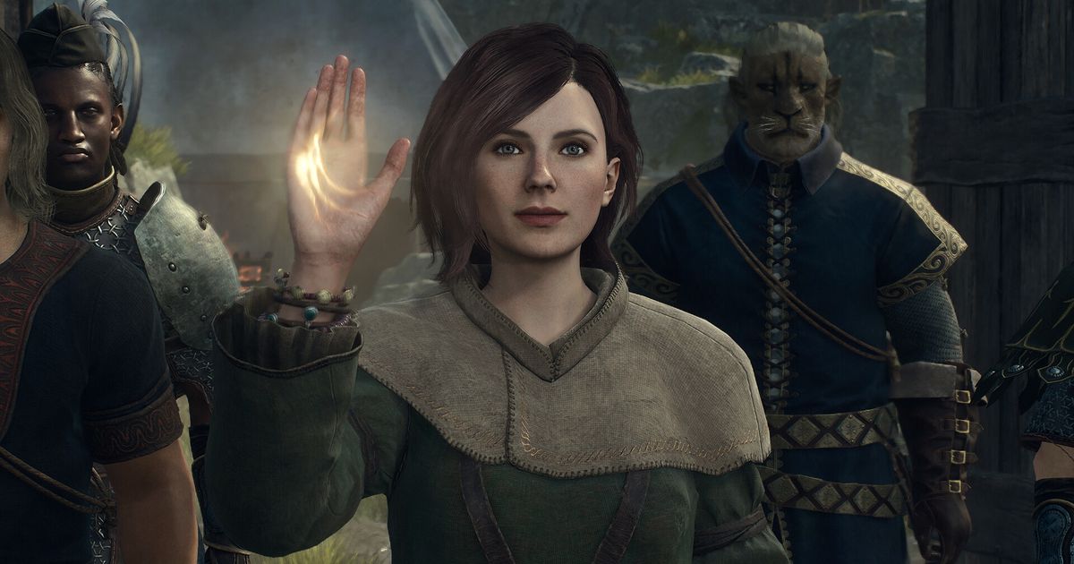 Character raising a glowing hand in Dragon's Dogma 2
