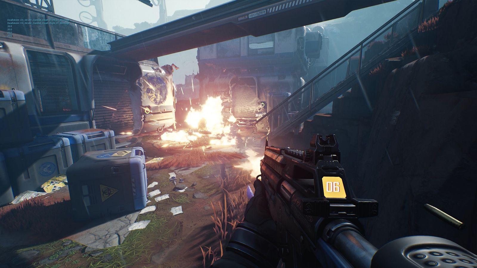 Image of the player shooting a futuristic weapon in The Cycle.