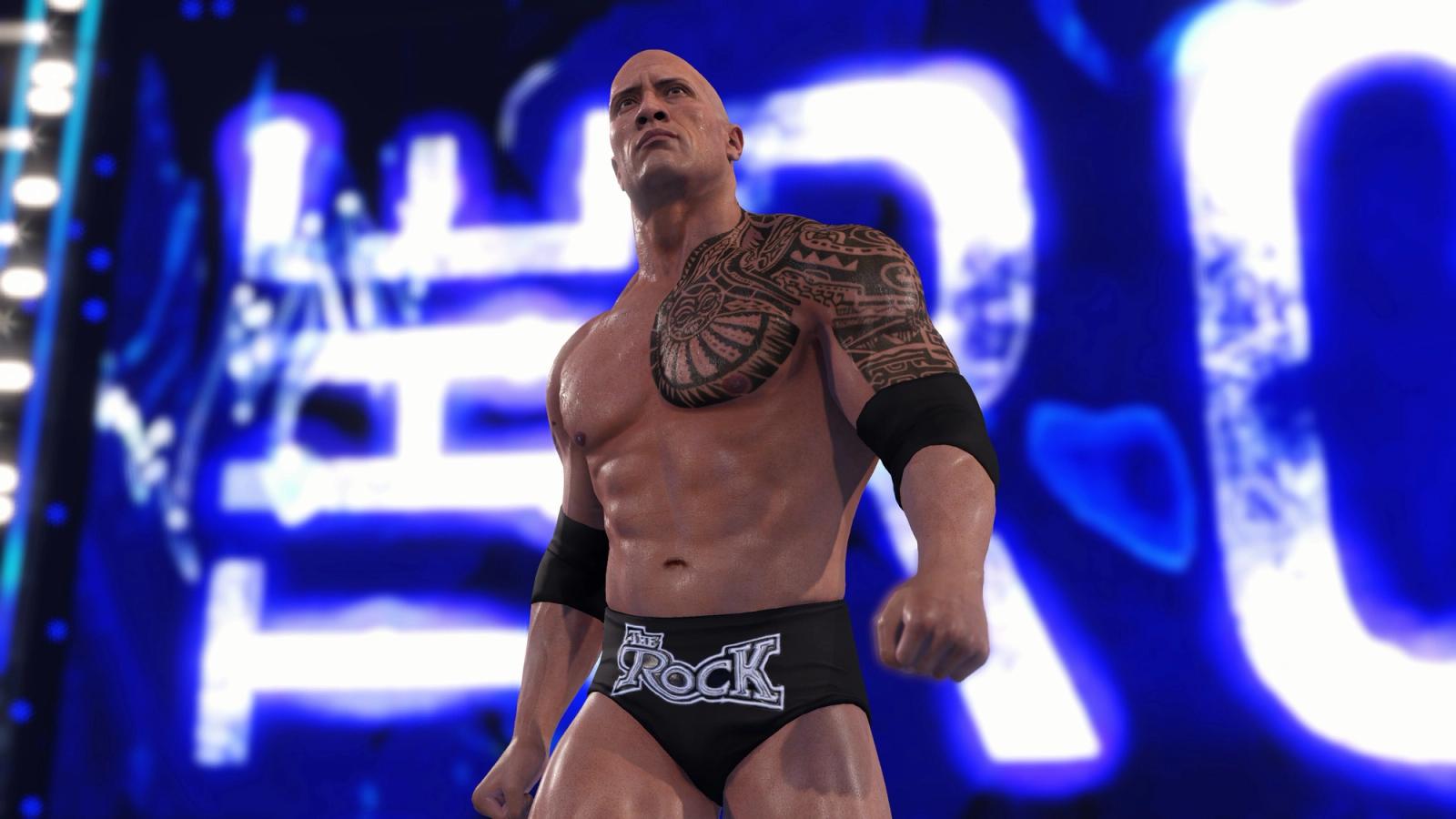 The Rock walks into the ring in WWE 2K22.