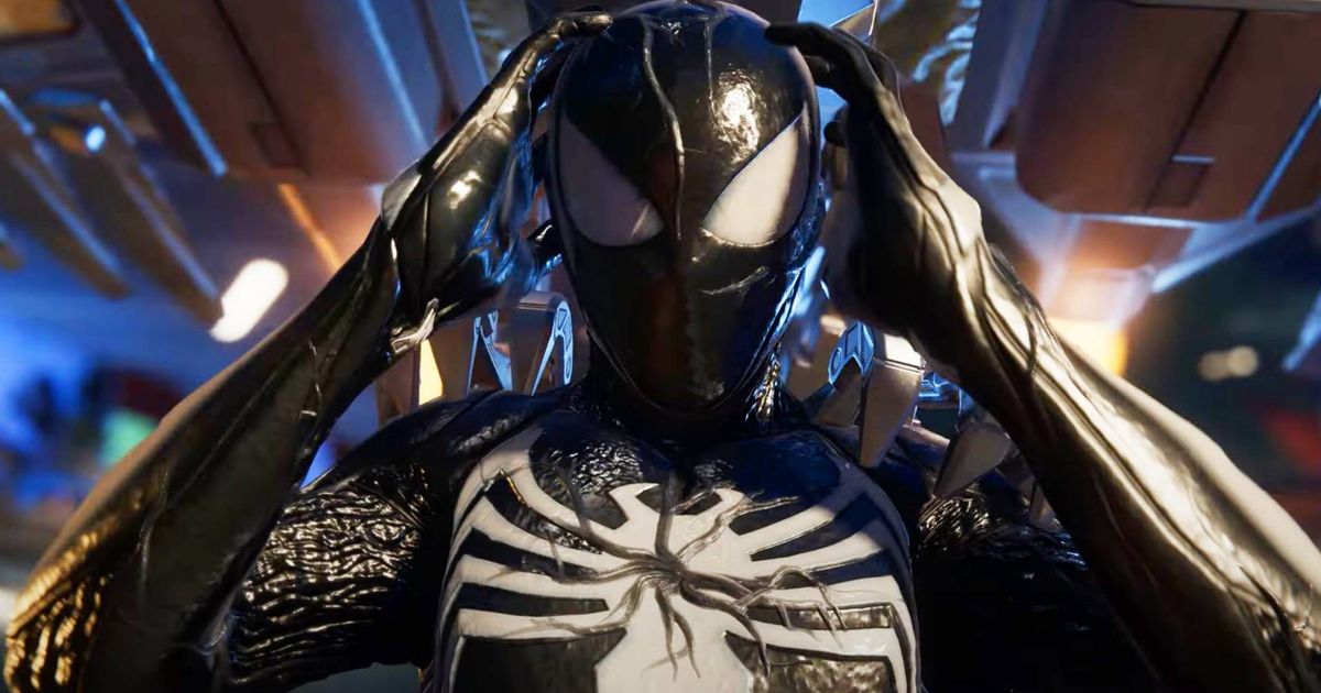 Black suit Spider-Man holding his head