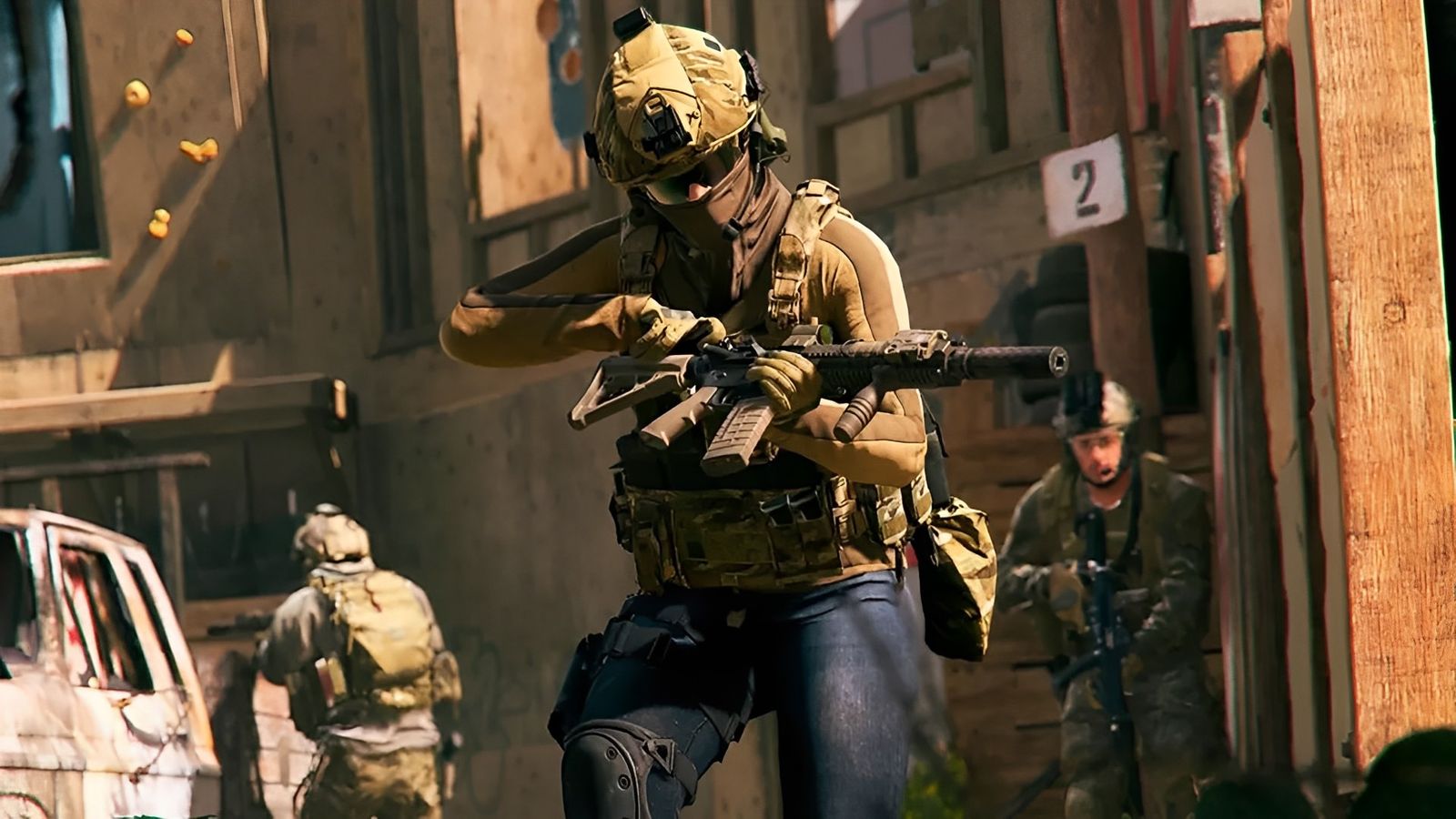 Warzone 2 player examining gun