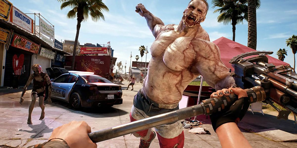 Dead Island 2 zombie punching player holding sledgehammer