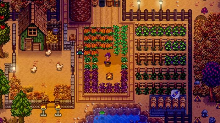 The beautiful garden with various crops in Stardew Valley.