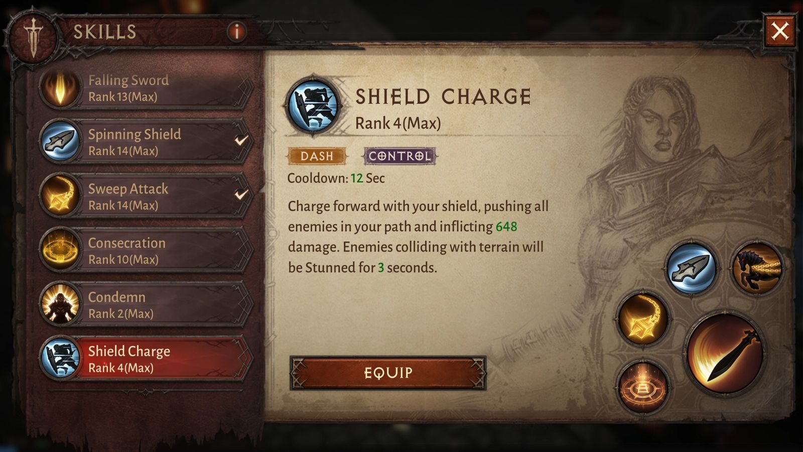 Diablo Immortal Crusader build uses the same skills for a while, only swapping two out before max level.