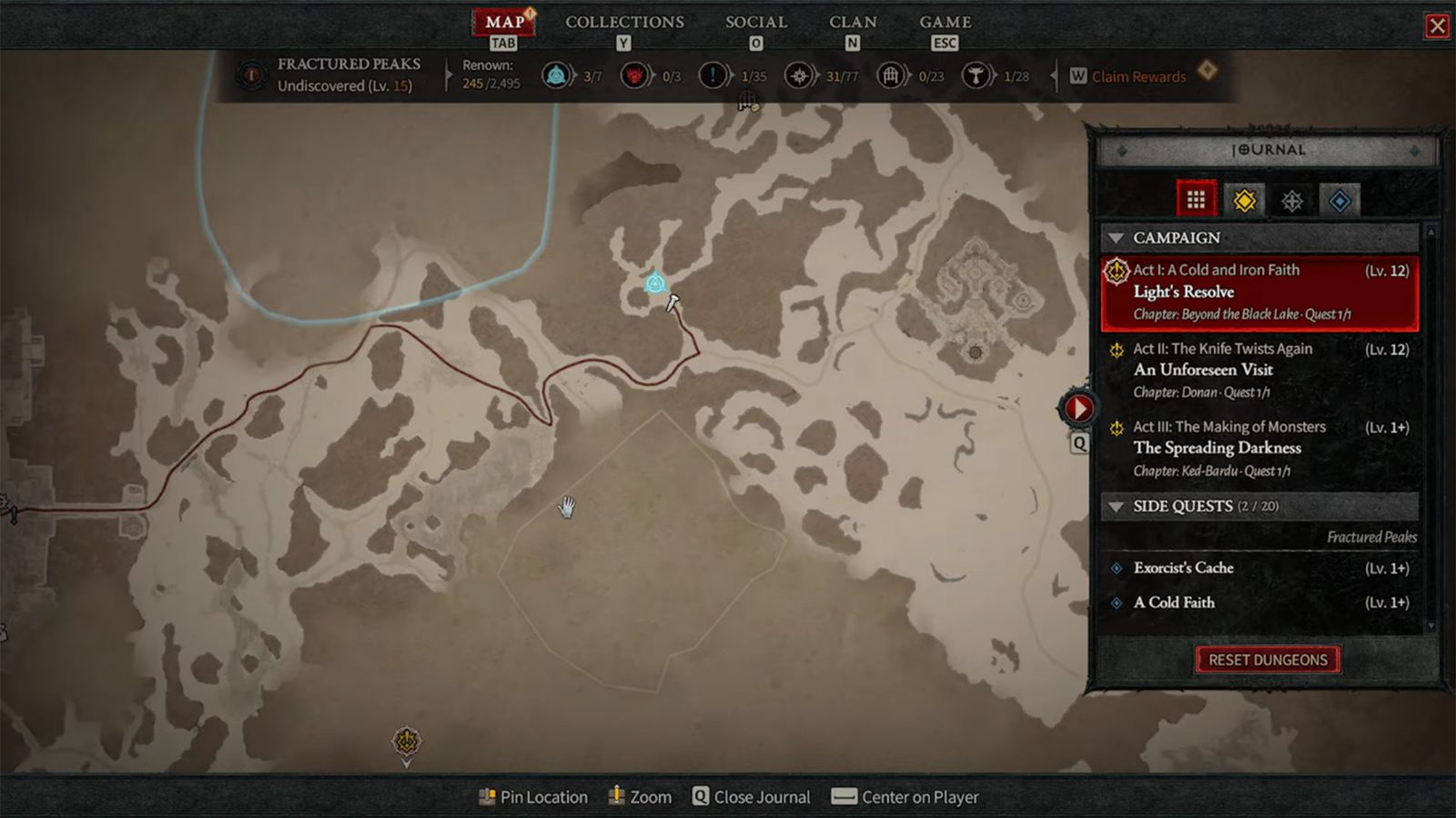 A screenshot of a waypoint on the map in Diablo 4. 
