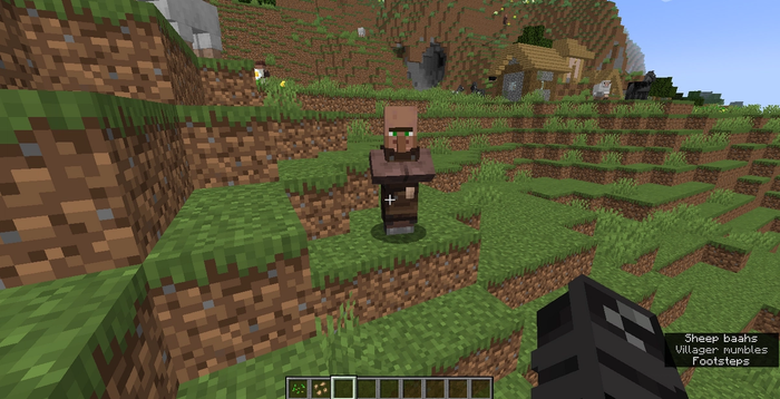 A Minecraft Toolsmith standing on a grassy ledge.