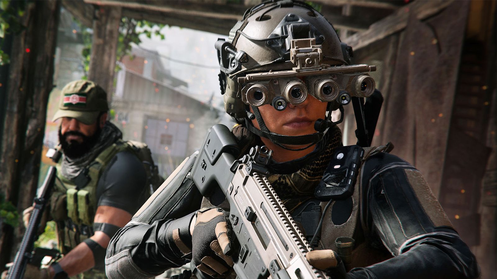 Modern Warfare 3 player wearing night-vision goggles with player in background
