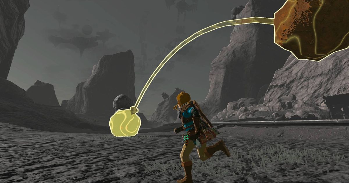 Link avoiding a rock-like obstacle in Zelda Tears of the Kingdom.
